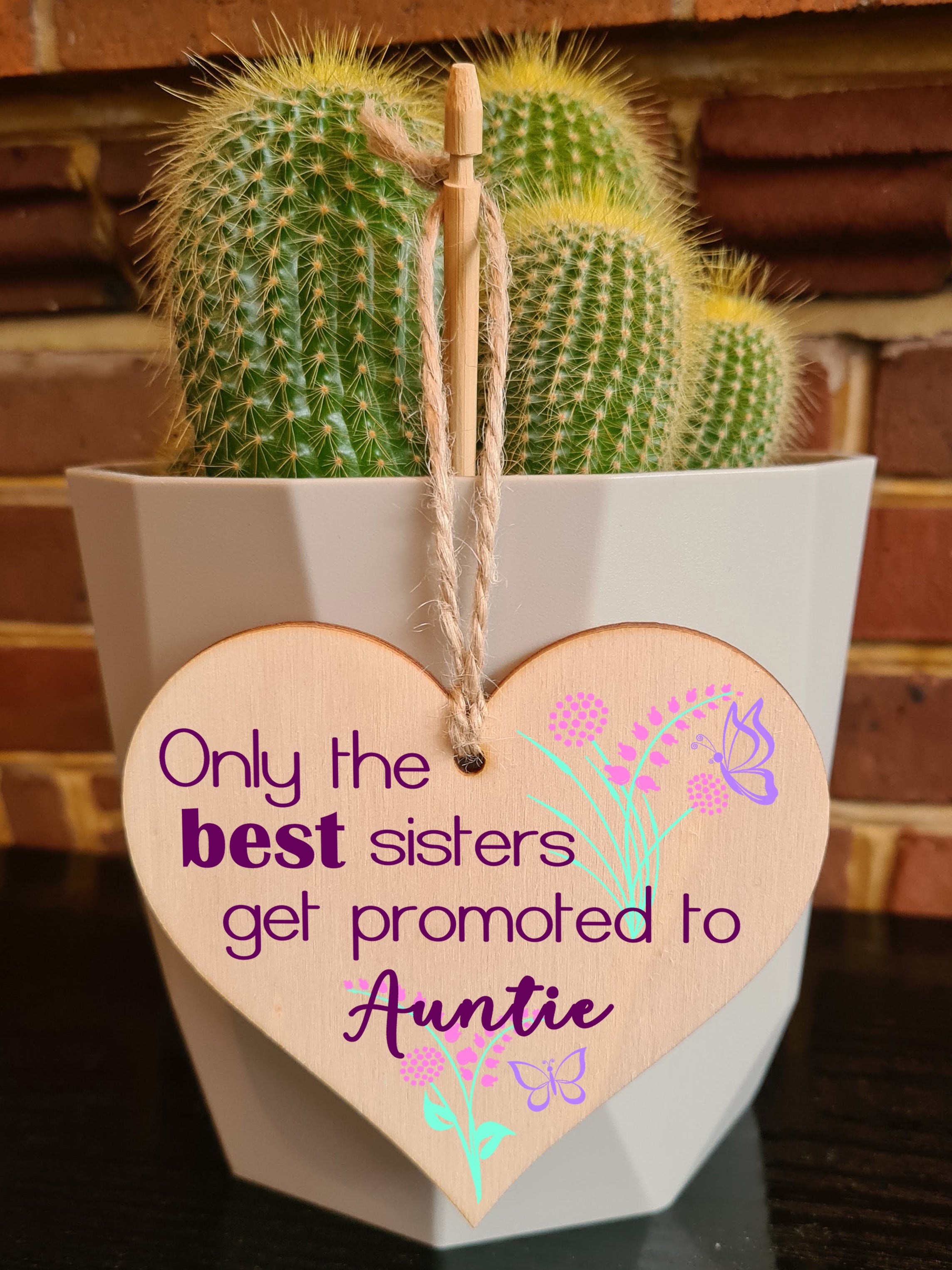 Handmade Wooden Hanging Heart Plaque Mother's Day Gift perfect for new Aunties fun special keepsake Only the best sisters get promoted from niece nephew card alternative