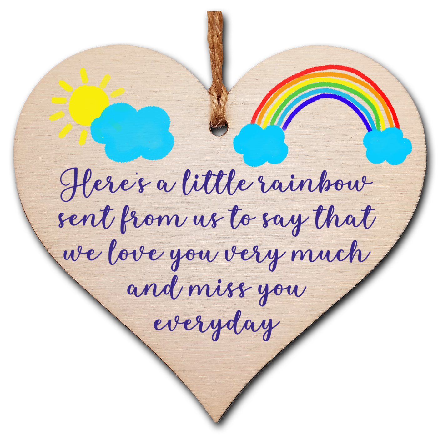 Handmade Wooden Hanging Heart Plaque Gift heres a little rainbow love you miss you long distance wall hanger cute rainbow design for family friends grandparents