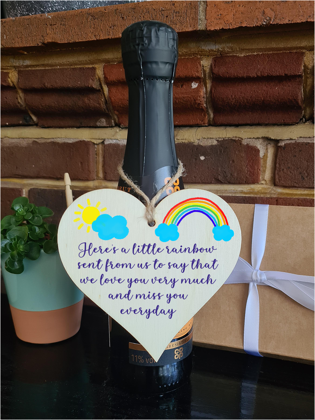 Handmade Wooden Hanging Heart Plaque Gift heres a little rainbow love you miss you long distance wall hanger cute rainbow design for family friends grandparents