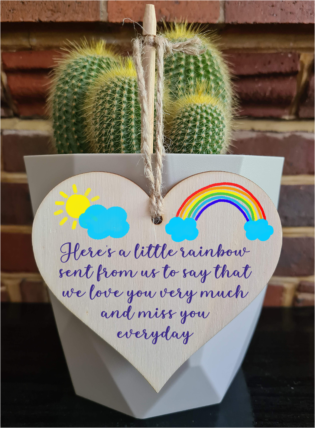 Handmade Wooden Hanging Heart Plaque Gift heres a little rainbow love you miss you long distance wall hanger cute rainbow design for family friends grandparents
