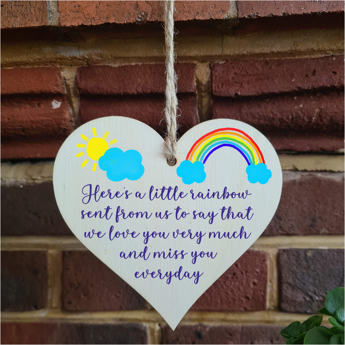 Handmade Wooden Hanging Heart Plaque Gift heres a little rainbow love you miss you long distance wall hanger cute rainbow design for family friends grandparents