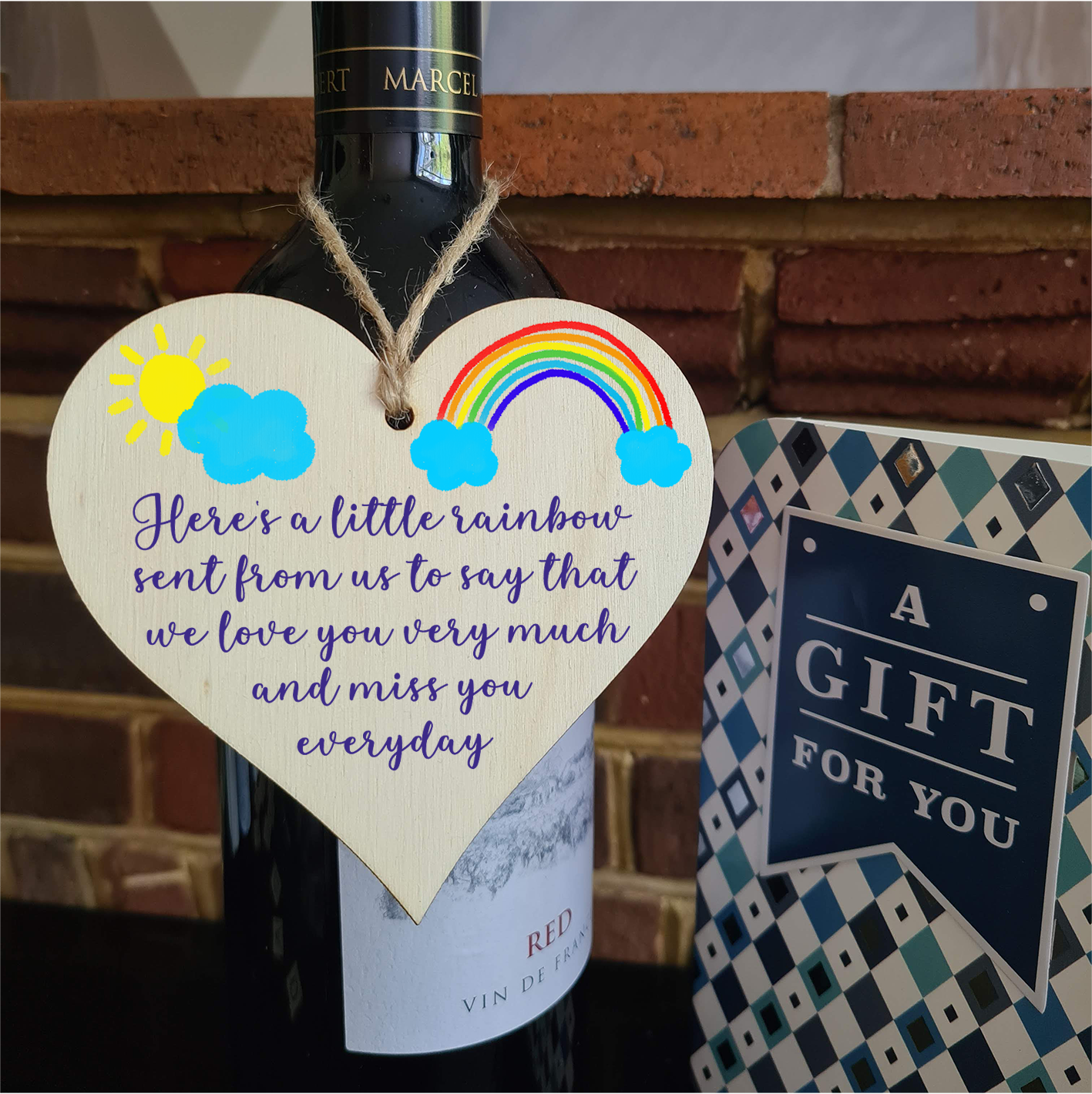 Handmade Wooden Hanging Heart Plaque Gift heres a little rainbow love you miss you long distance wall hanger cute rainbow design for family friends grandparents