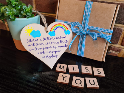 Handmade Wooden Hanging Heart Plaque Gift heres a little rainbow love you miss you long distance wall hanger cute rainbow design for family friends grandparents