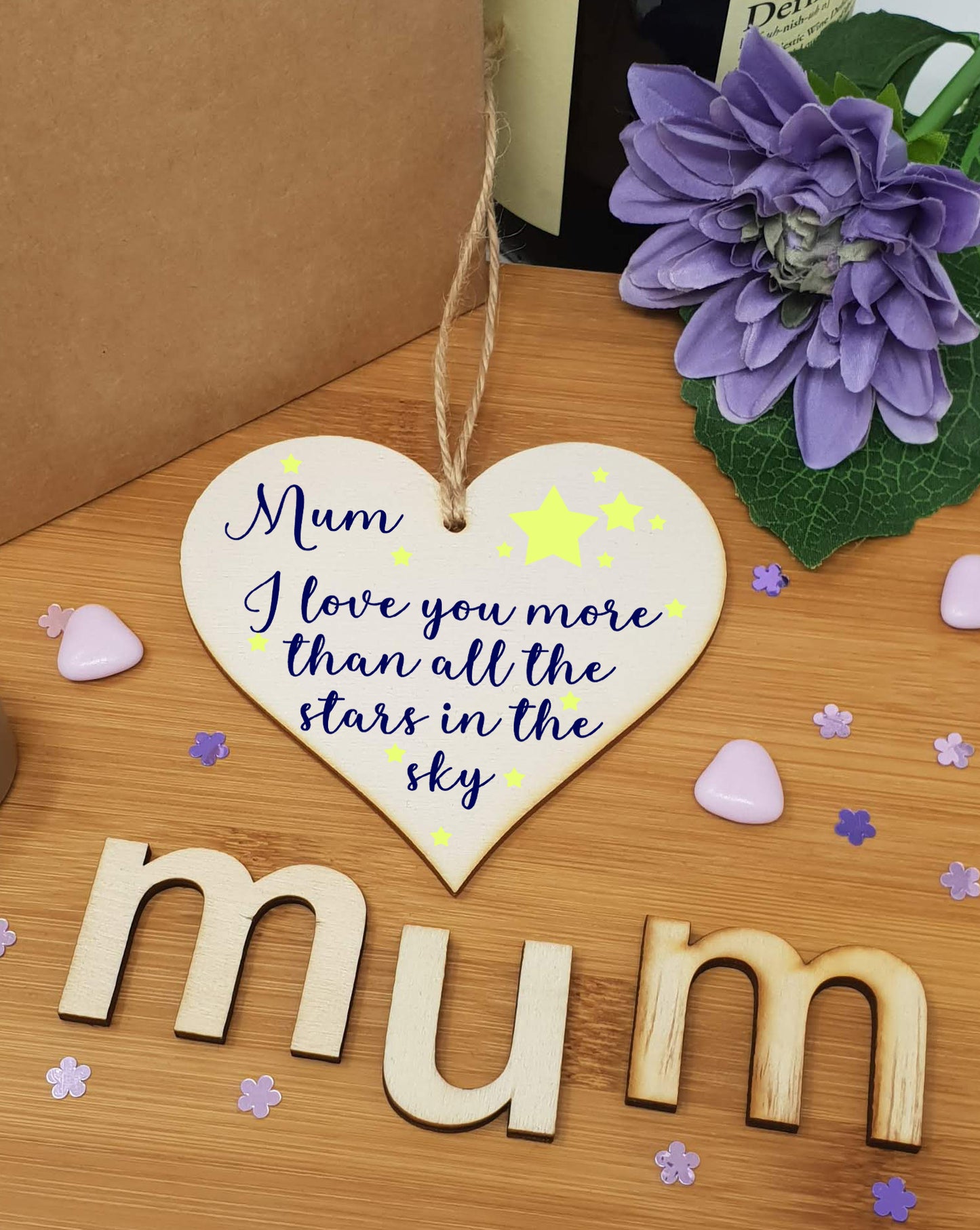 Handmade Wooden Hanging Heart Plaque for Mum loving thoughtful special keepsake