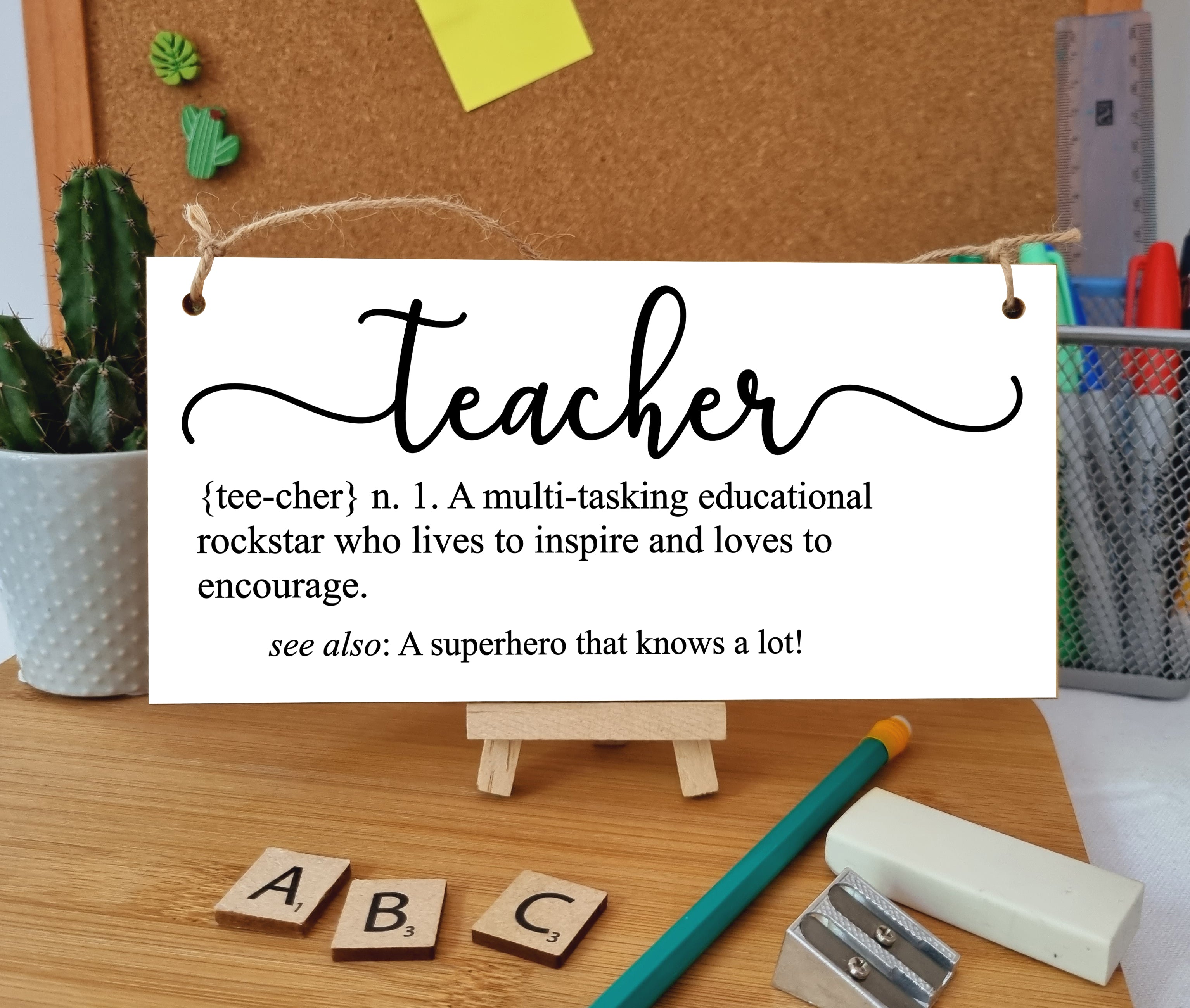 Teacher Education Rockstar Dictionary Fun Handmade Wooden Hanging Wall Plaque Gift Teacher Teaching Assistant End of Term