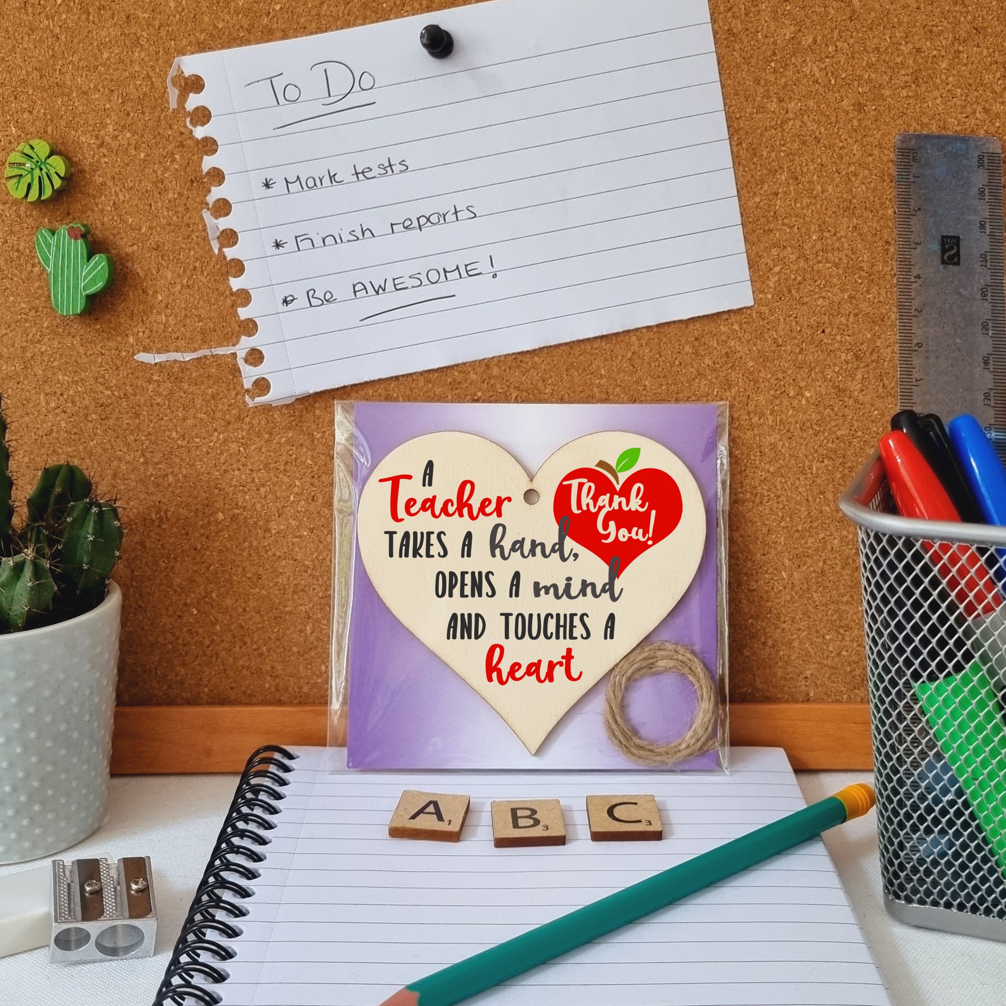 Teacher Takes a Hand Opens a Mind Touches a Heart Hanging Heart Wooden Decoration End of Term Gift Card Alternative