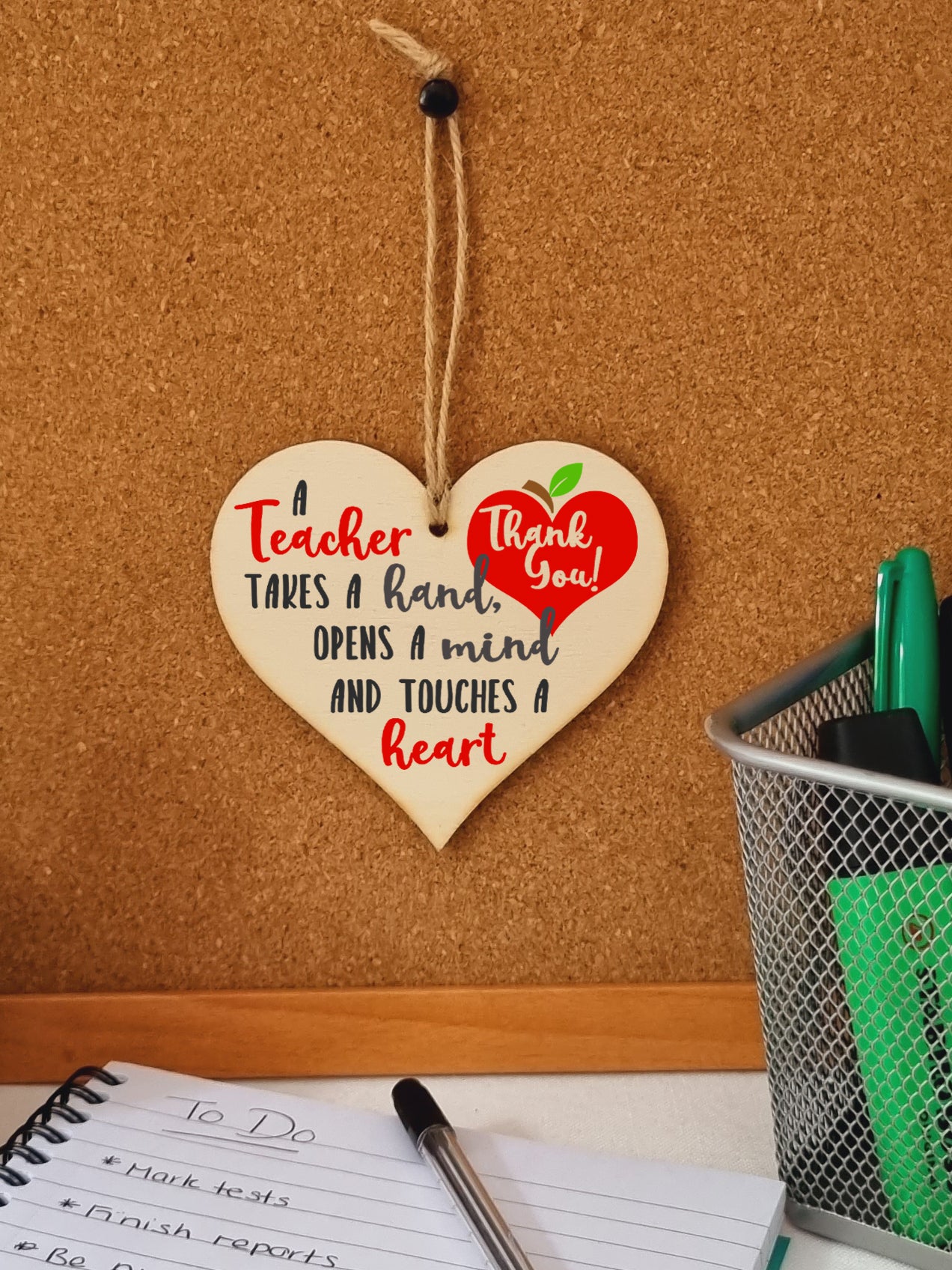 Teacher Takes a Hand Opens a Mind Touches a Heart Hanging Heart Wooden Decoration End of Term Gift Card Alternative
