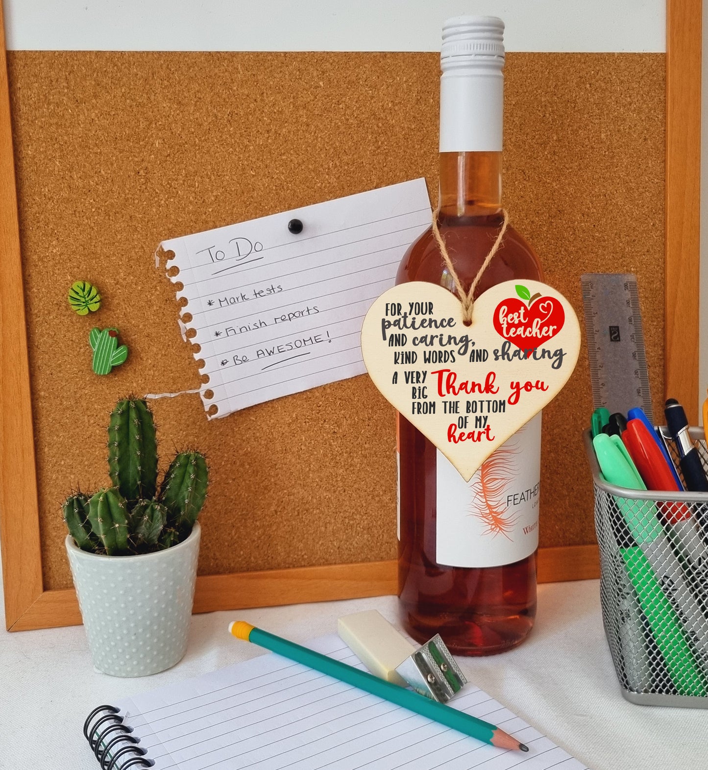 Patience Caring Kind Words Sharing Thank You Hanging Heart Wooden End of Term Gift Card Alternative Teacher