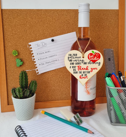 Patience Caring Kind Words Sharing Thank You Hanging Heart Wooden End of Term Gift Card Alternative Teacher