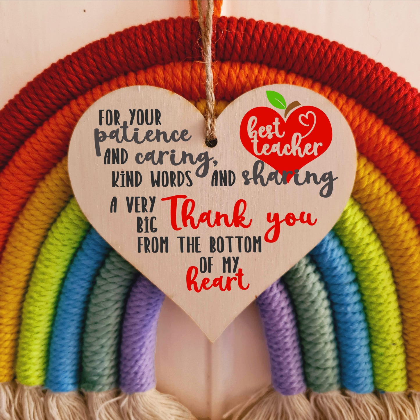 Patience Caring Kind Words Sharing Thank You Hanging Heart Wooden End of Term Gift Card Alternative Teacher
