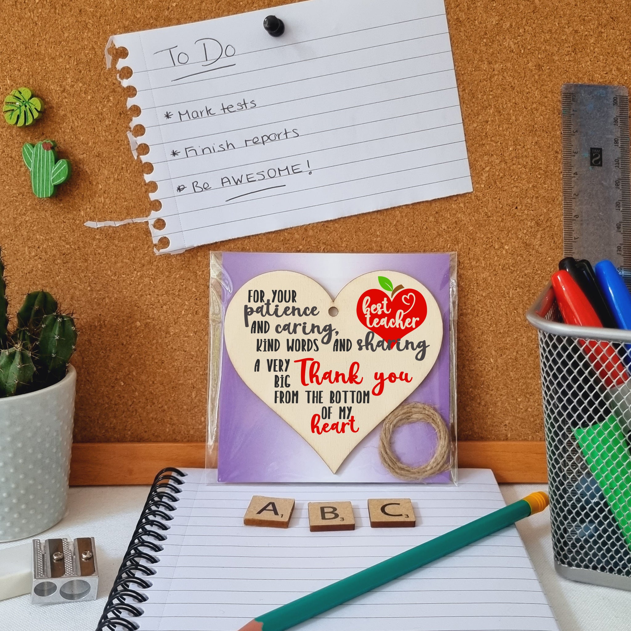 Patience Caring Kind Words Sharing Thank You Hanging Heart Wooden End of Term Gift Card Alternative Teacher