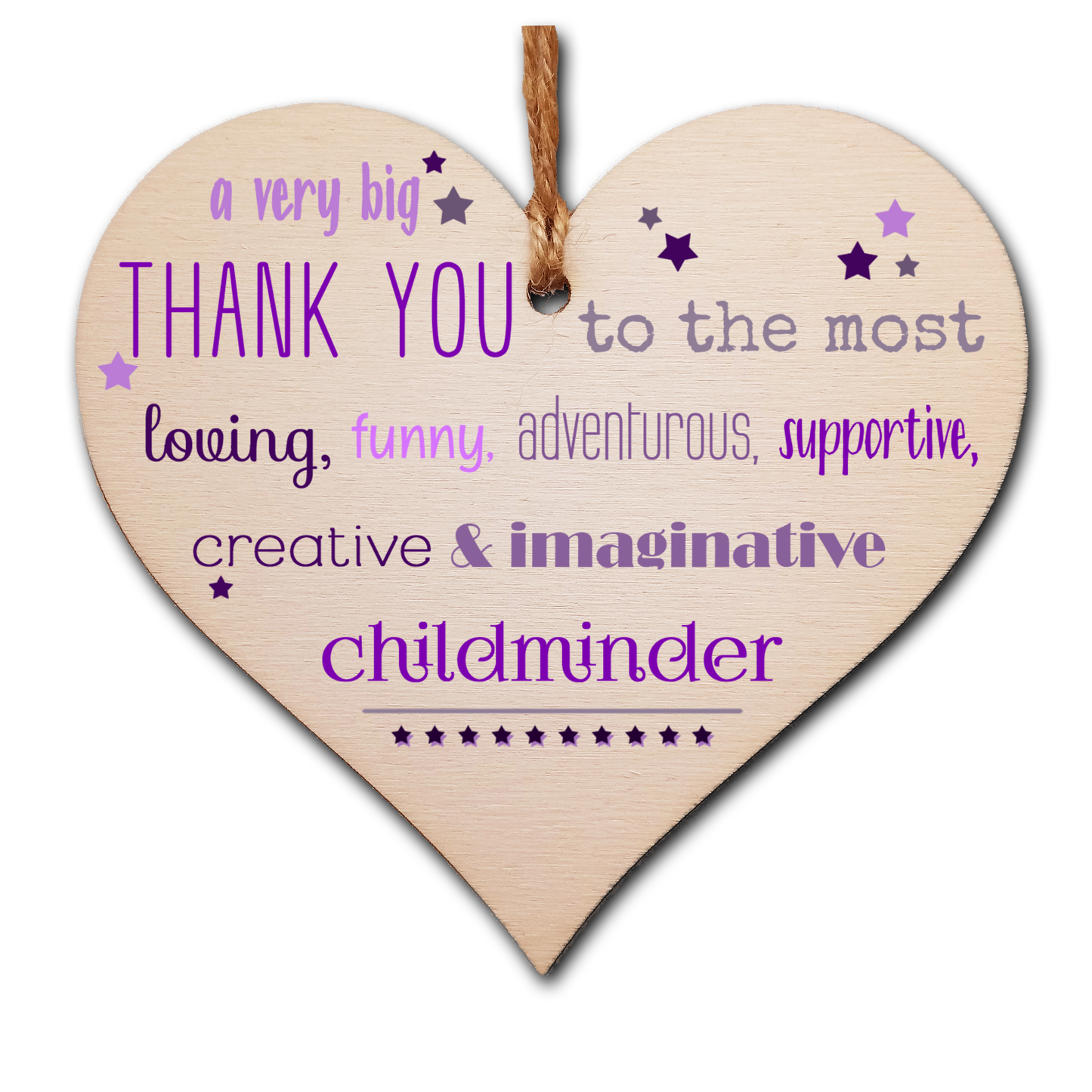 Handmade Wooden Hanging Heart Plaque Gift Very Big Thank You Childminder card alternative present from child funky wording