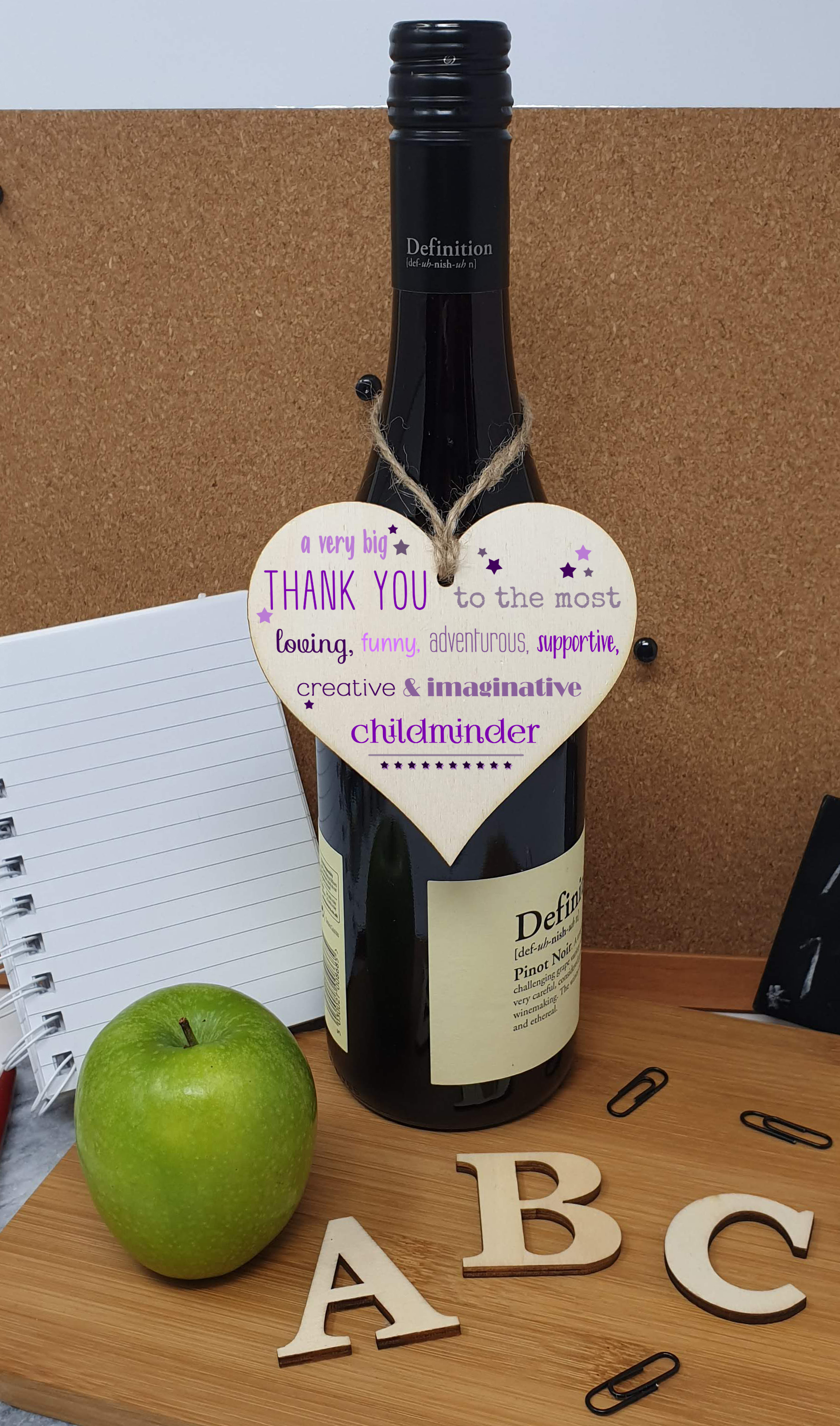 Handmade Wooden Hanging Heart Plaque Gift Very Big Thank You Childminder card alternative present from child funky wording