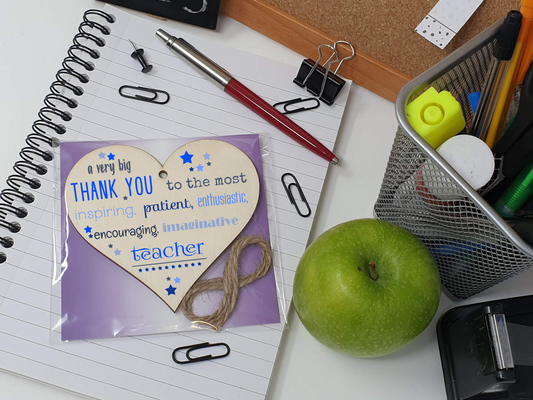 Handmade Wooden Hanging Heart Plaque Gift Very Big Thank You Teacher card alternative present from child funky wording