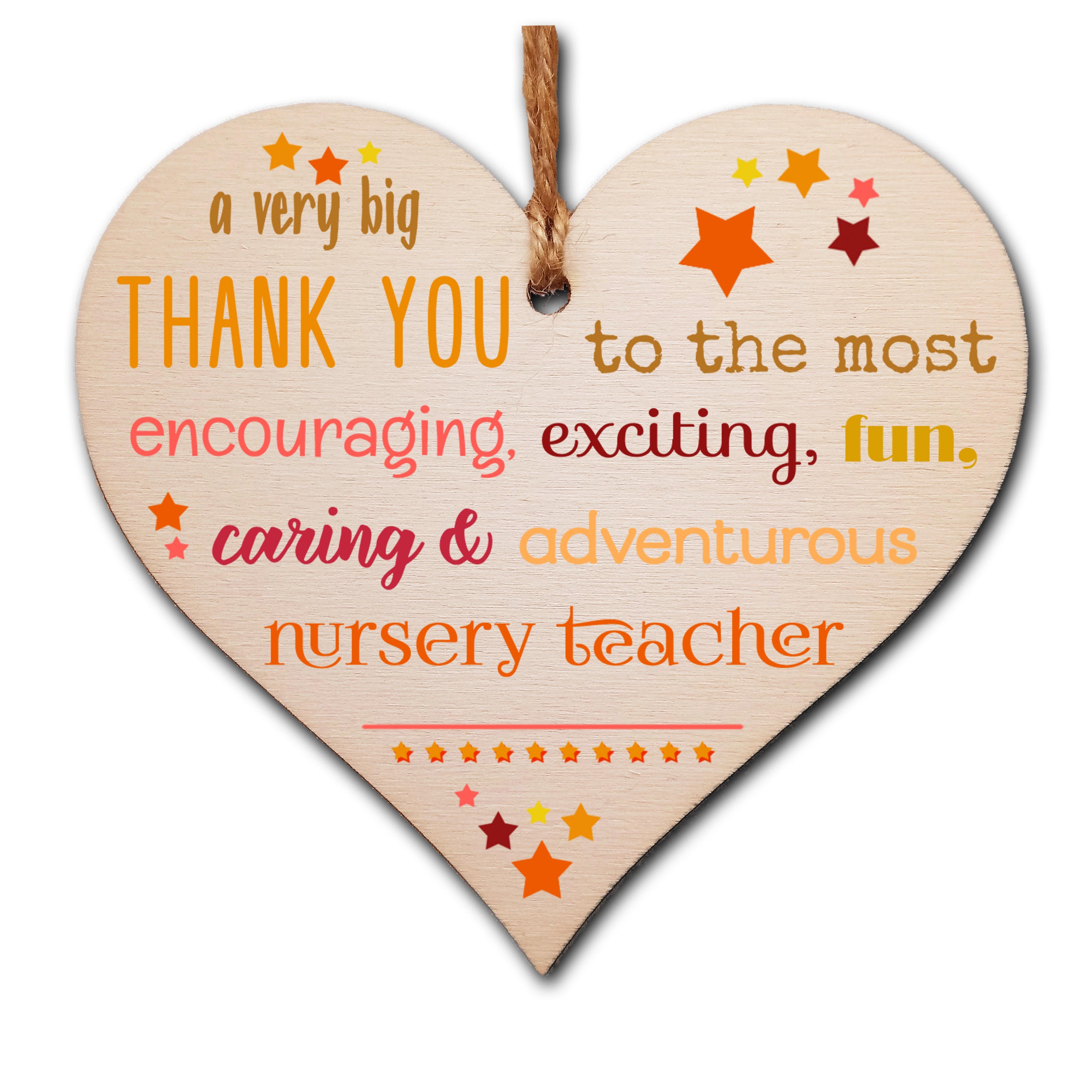 Handmade Wooden Hanging Heart Plaque Gift Very Big Thank You Nursery Teacher Careworker card alternative present from child funky wording