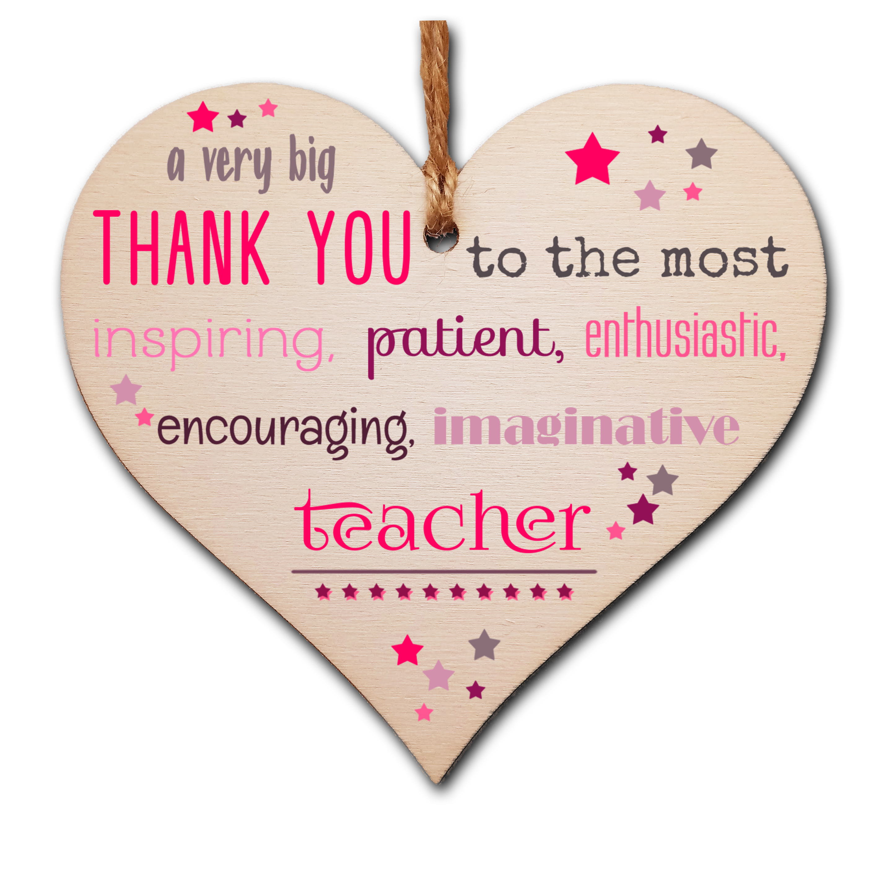 Handmade Wooden Hanging Heart Plaque Gift Very Big Thank You Teacher card alternative present from child funky wording