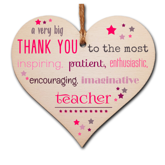 Handmade Wooden Hanging Heart Plaque Gift Very Big Thank You Teacher card alternative present from child funky wording
