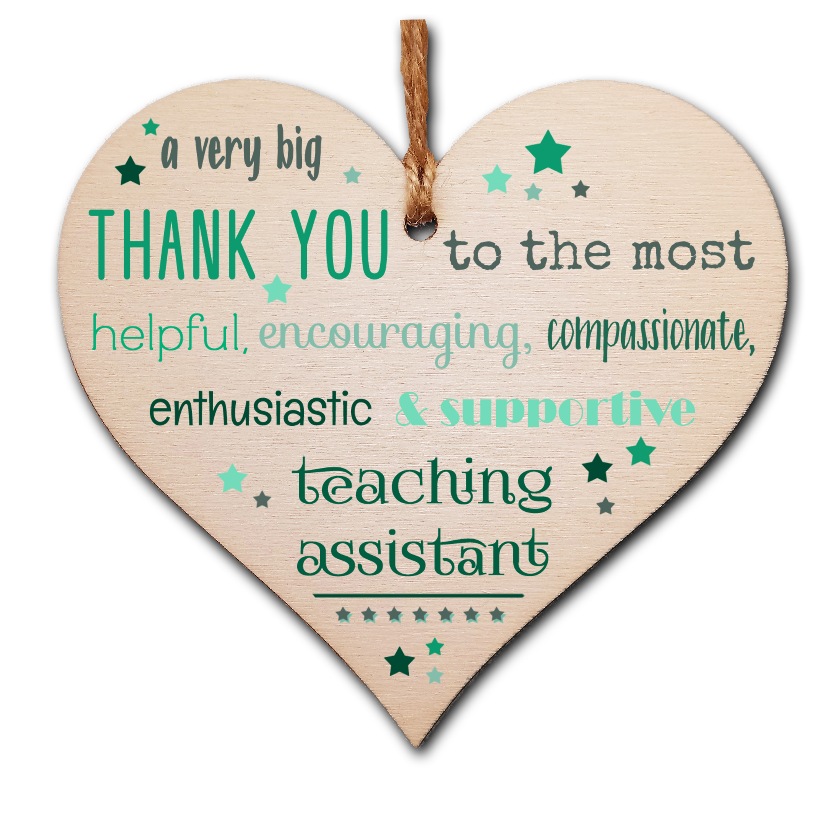 Handmade Wooden Hanging Heart Plaque Gift Very Big Thank You Teaching Assistant card alternative present from child funky wording