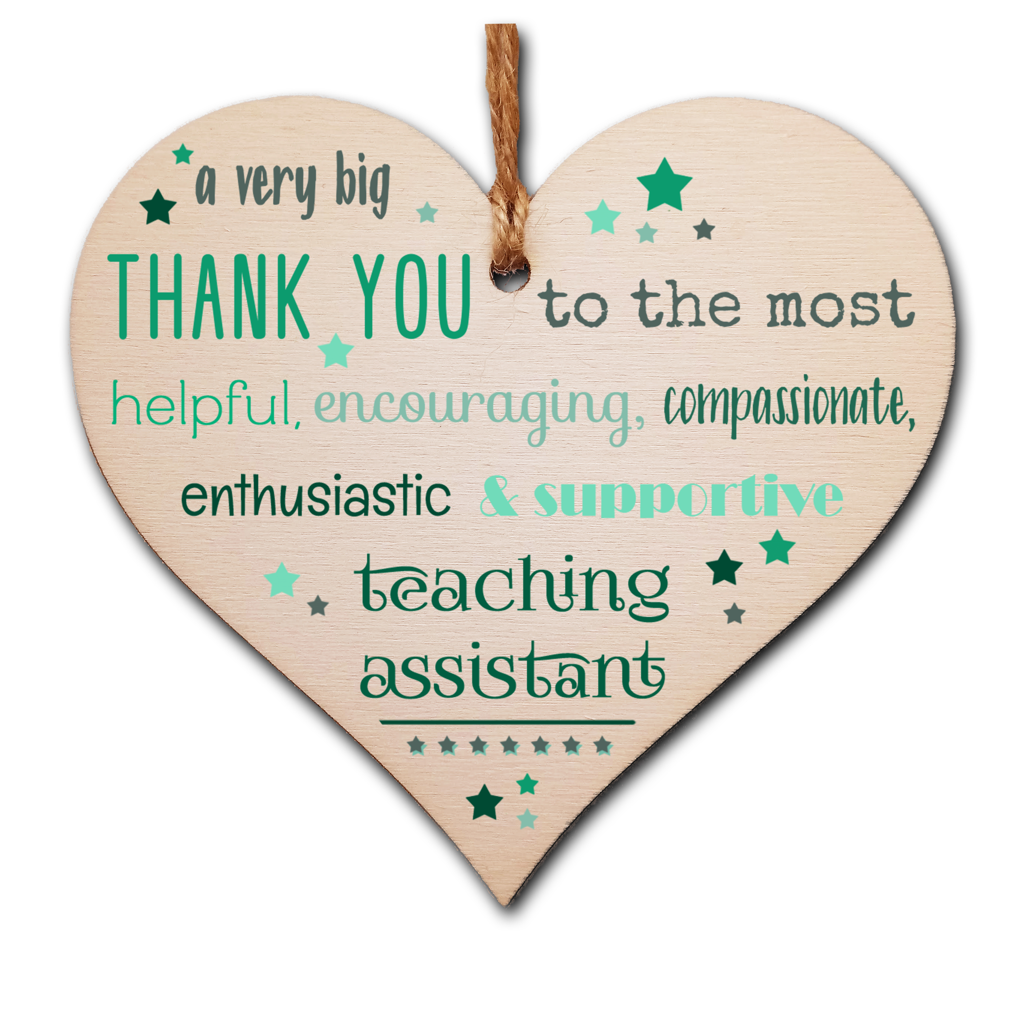 Handmade Wooden Hanging Heart Plaque Gift Very Big Thank You Teaching Assistant card alternative present from child funky wording