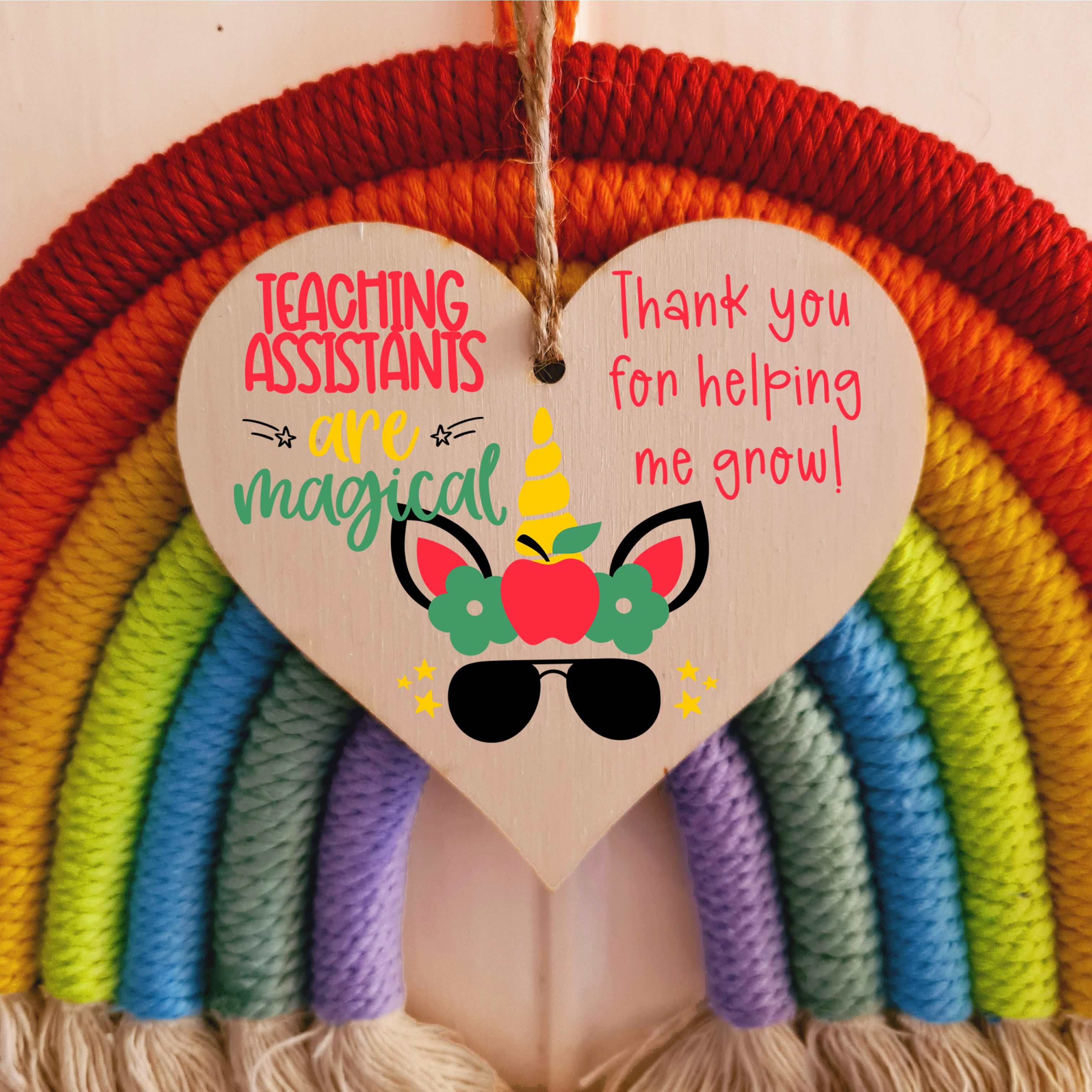 Teaching Assistants Are Magical Unicorn Thank You Hanging Heart Wooden Decoration End of Term Gift Card Alternative