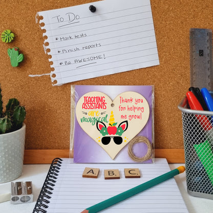 Teaching Assistants Are Magical Unicorn Thank You Hanging Heart Wooden Decoration End of Term Gift Card Alternative