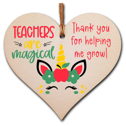 Teachers Are Magical Unicorn Thank You Hanging Heart Wooden Decoration End of Term Gift Card Alternative