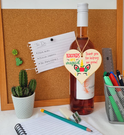 Teachers Are Magical Unicorn Thank You Hanging Heart Wooden Decoration End of Term Gift Card Alternative