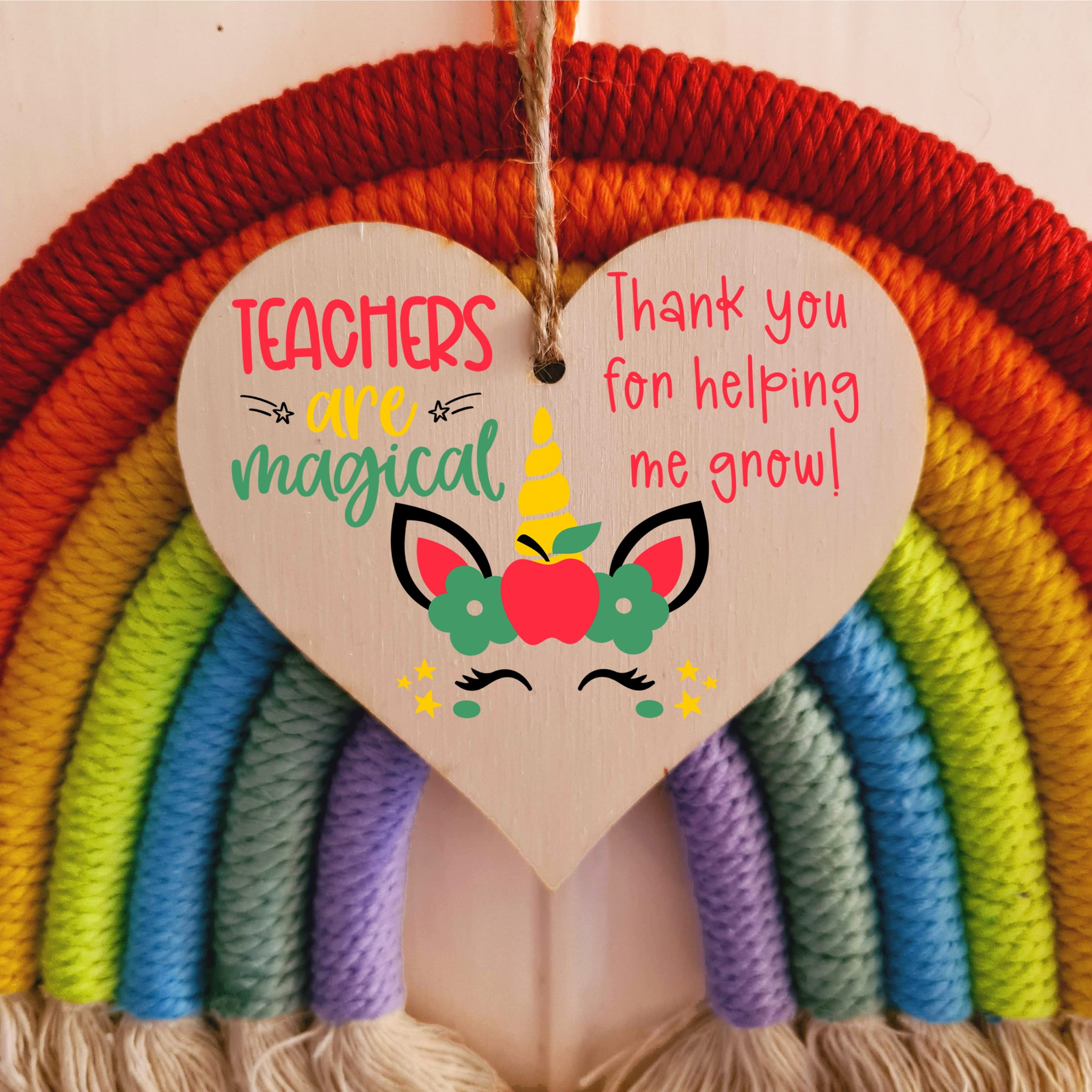 Teachers Are Magical Unicorn Thank You Hanging Heart Wooden Decoration End of Term Gift Card Alternative