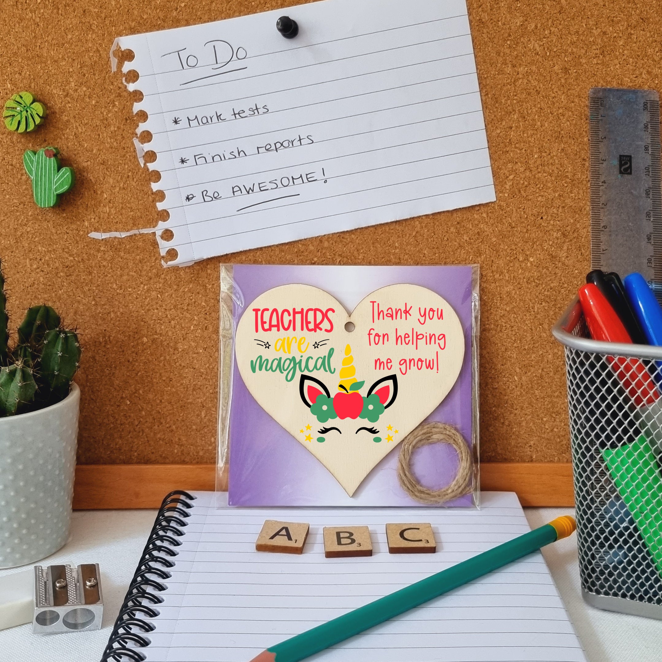 Teachers Are Magical Unicorn Thank You Hanging Heart Wooden Decoration End of Term Gift Card Alternative