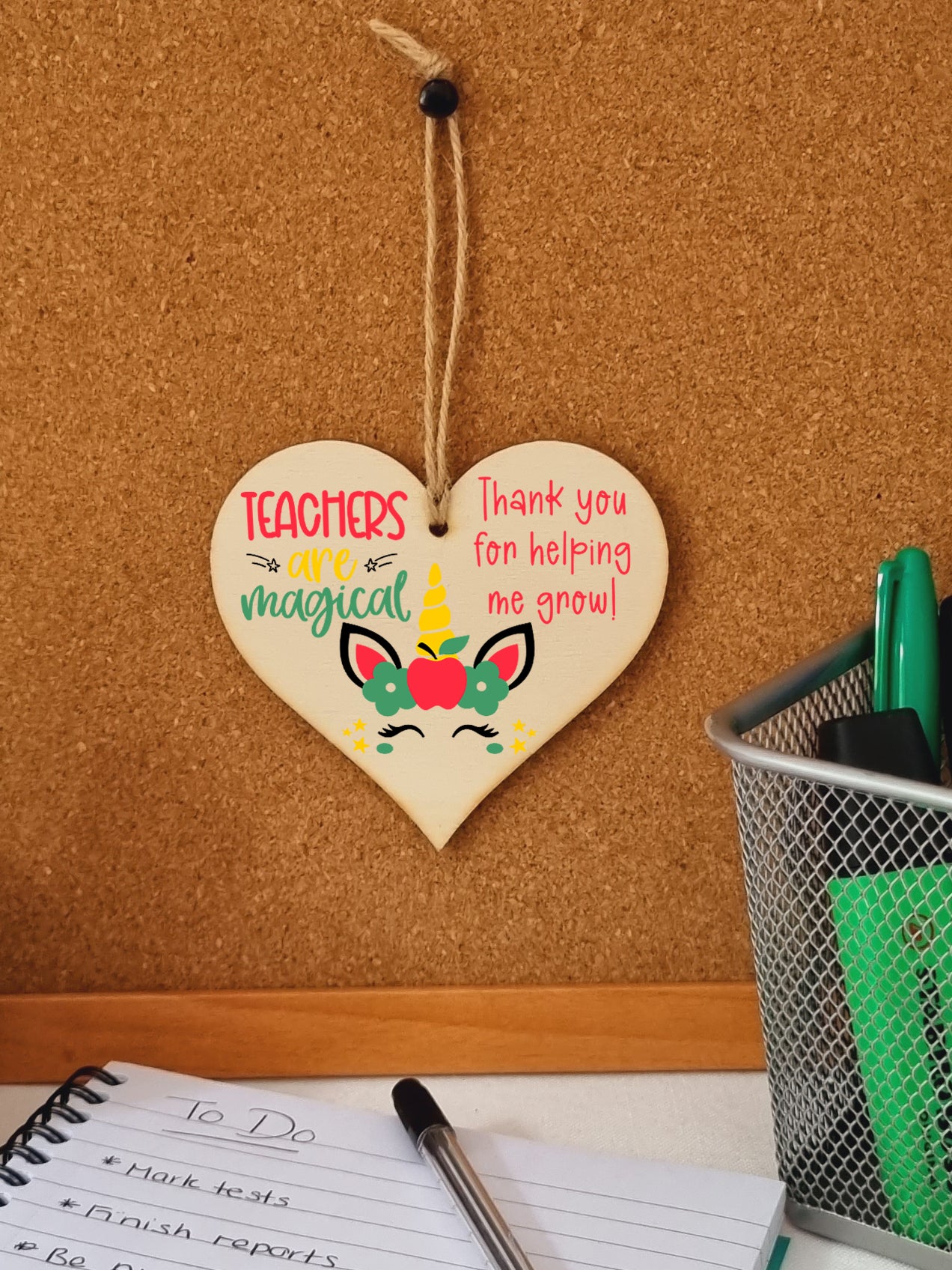 Teachers Are Magical Unicorn Thank You Hanging Heart Wooden Decoration End of Term Gift Card Alternative