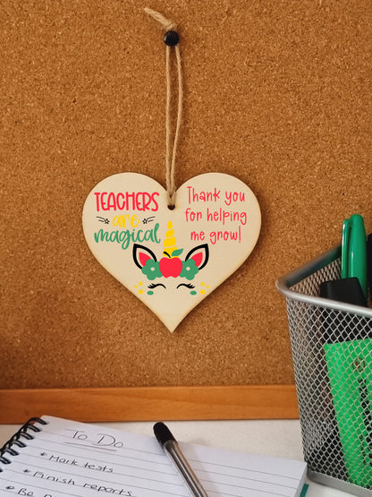 Teachers Are Magical Unicorn Thank You Hanging Heart Wooden Decoration End of Term Gift Card Alternative