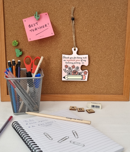 Thank You Important Piece Learning Journey Best Teacher Jigsaw Puzzle Shaped Decorative Hanging Plaque Sign End of Term Gift