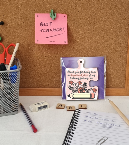 Thank You Important Piece Learning Journey Best Teacher Jigsaw Puzzle Shaped Decorative Hanging Plaque Sign End of Term Gift