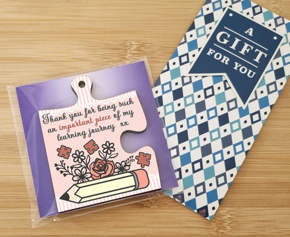 Thank You Important Piece Learning Journey Best Teacher Jigsaw Puzzle Shaped Decorative Hanging Plaque Sign End of Term Gift