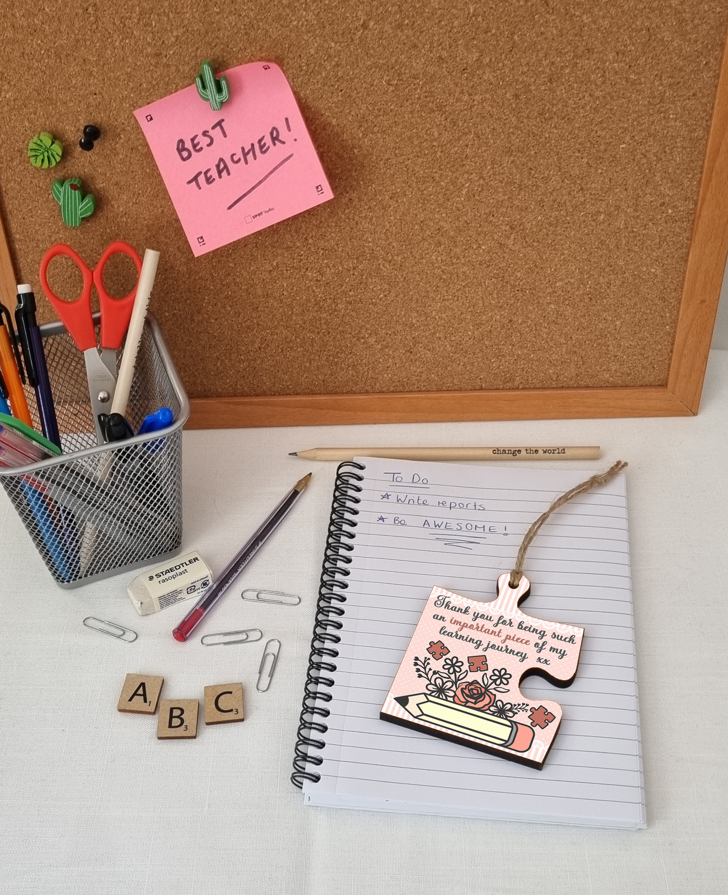 Thank You Important Piece Learning Journey Best Teacher Jigsaw Puzzle Shaped Decorative Hanging Plaque Sign End of Term Gift