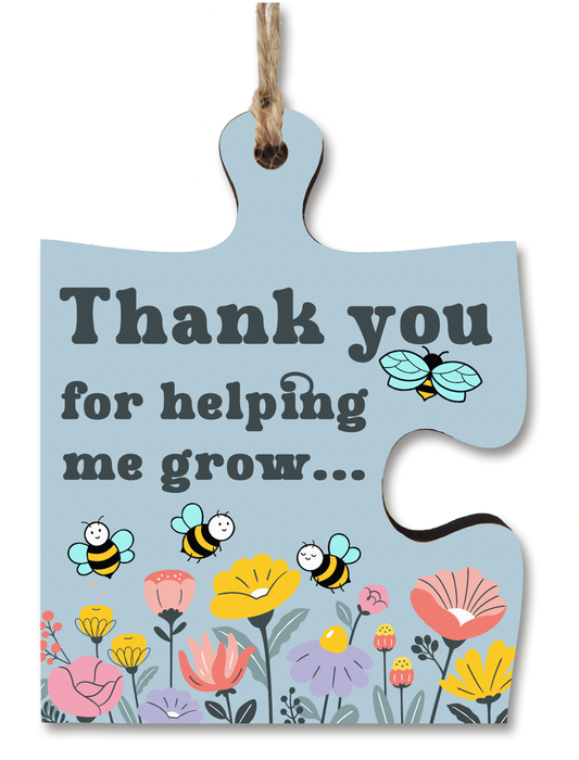 Thank You Helping Me Grow Best Teacher Jigsaw Puzzle Shaped Decorative Hanging Plaque Sign Card Alternative End of Term Gift