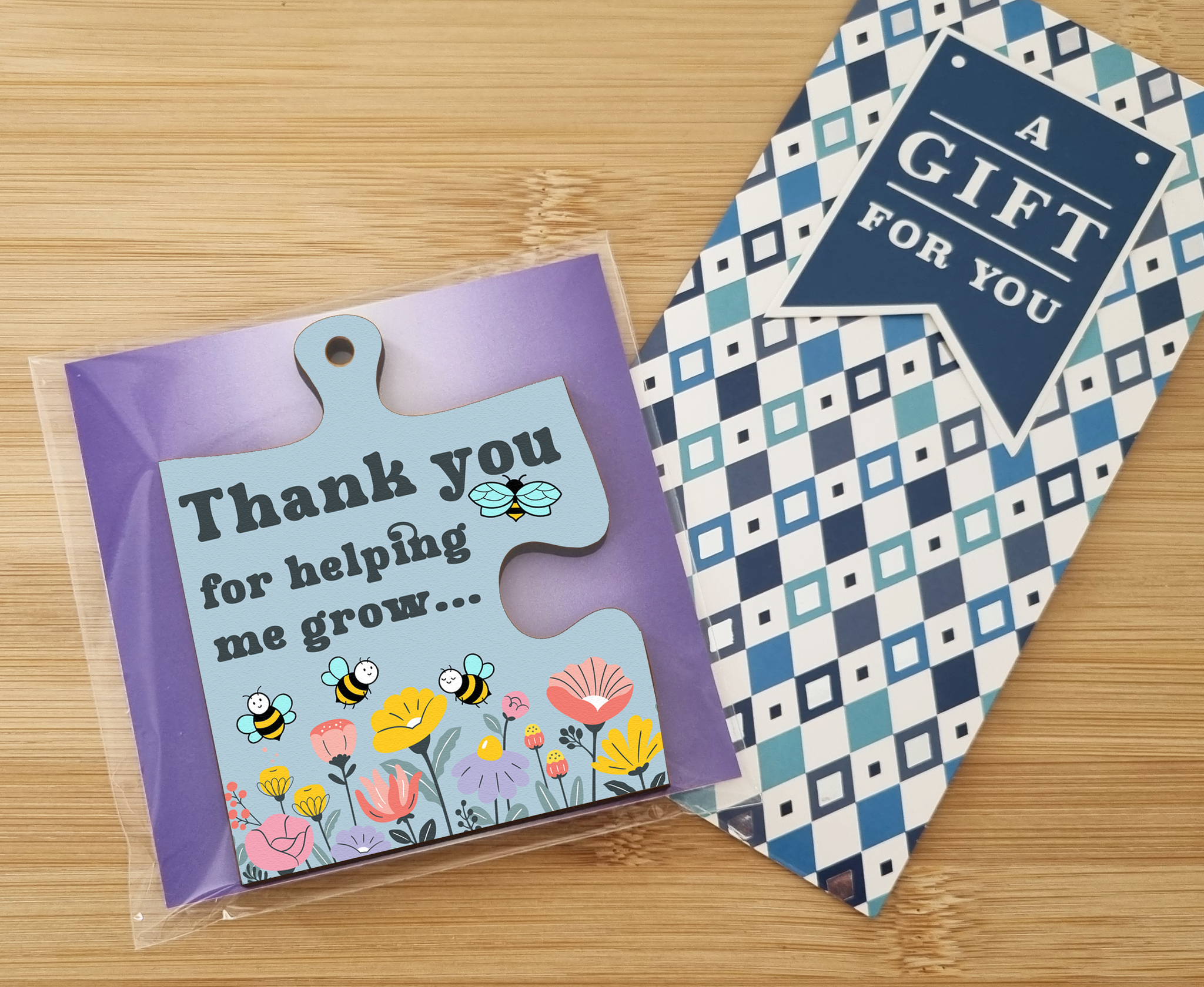 Thank You Helping Me Grow Best Teacher Jigsaw Puzzle Shaped Decorative Hanging Plaque Sign Card Alternative End of Term Gift
