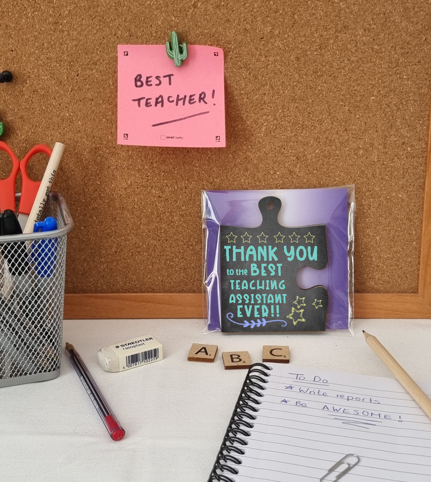 Thank You Best Teaching Assistant Jigsaw Puzzle Shaped Decorative Hanging Plaque Sign Card Alternative End of Term Gift