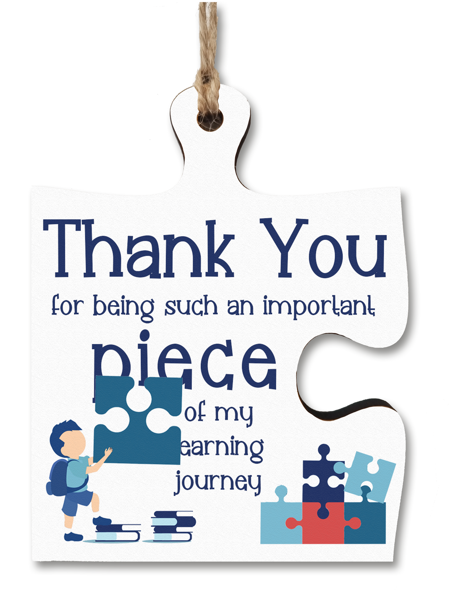 Thank You Important Piece Learning Journey Best Teacher Jigsaw Puzzle Shaped Decorative Hanging Plaque Sign End of Term Gift