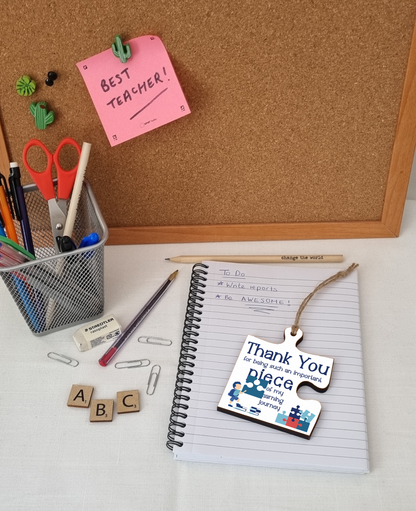 Thank You Important Piece Learning Journey Best Teacher Jigsaw Puzzle Shaped Decorative Hanging Plaque Sign End of Term Gift