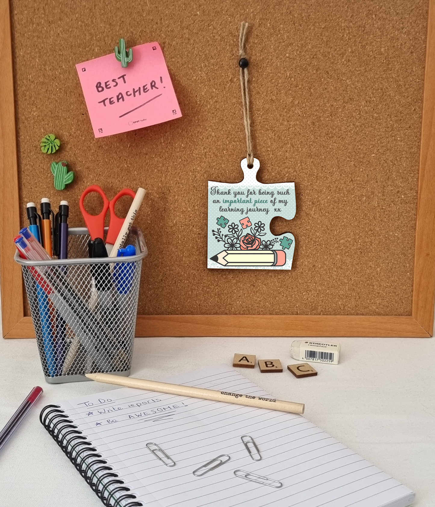 Thank You Important Piece Learning Journey Best Teacher Jigsaw Puzzle Shaped Decorative Hanging Plaque Sign End of Term Gift