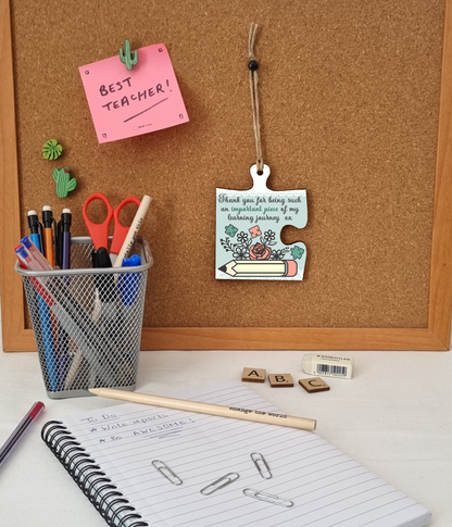 Thank You Important Piece Learning Journey Best Teacher Jigsaw Puzzle Shaped Decorative Hanging Plaque Sign End of Term Gift