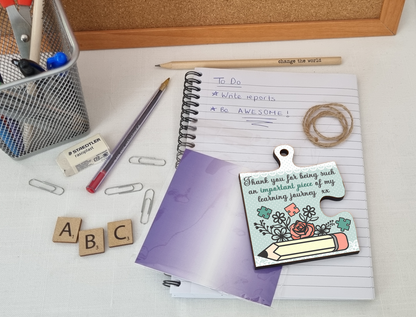 Thank You Important Piece Learning Journey Best Teacher Jigsaw Puzzle Shaped Decorative Hanging Plaque Sign End of Term Gift