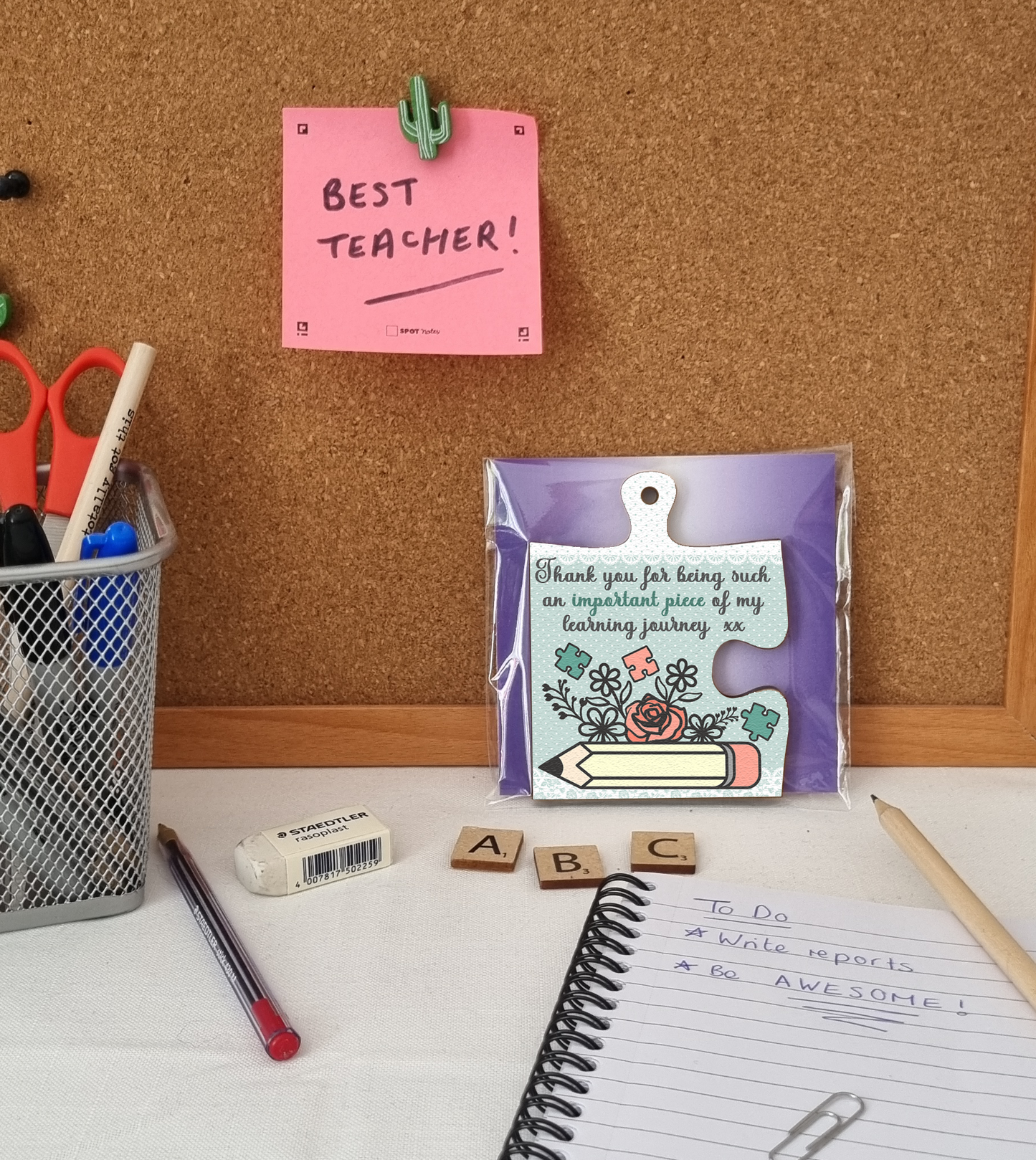 Thank You Important Piece Learning Journey Best Teacher Jigsaw Puzzle Shaped Decorative Hanging Plaque Sign End of Term Gift