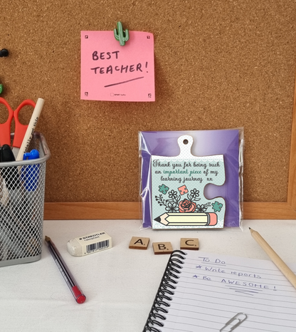 Thank You Important Piece Learning Journey Best Teacher Jigsaw Puzzle Shaped Decorative Hanging Plaque Sign End of Term Gift