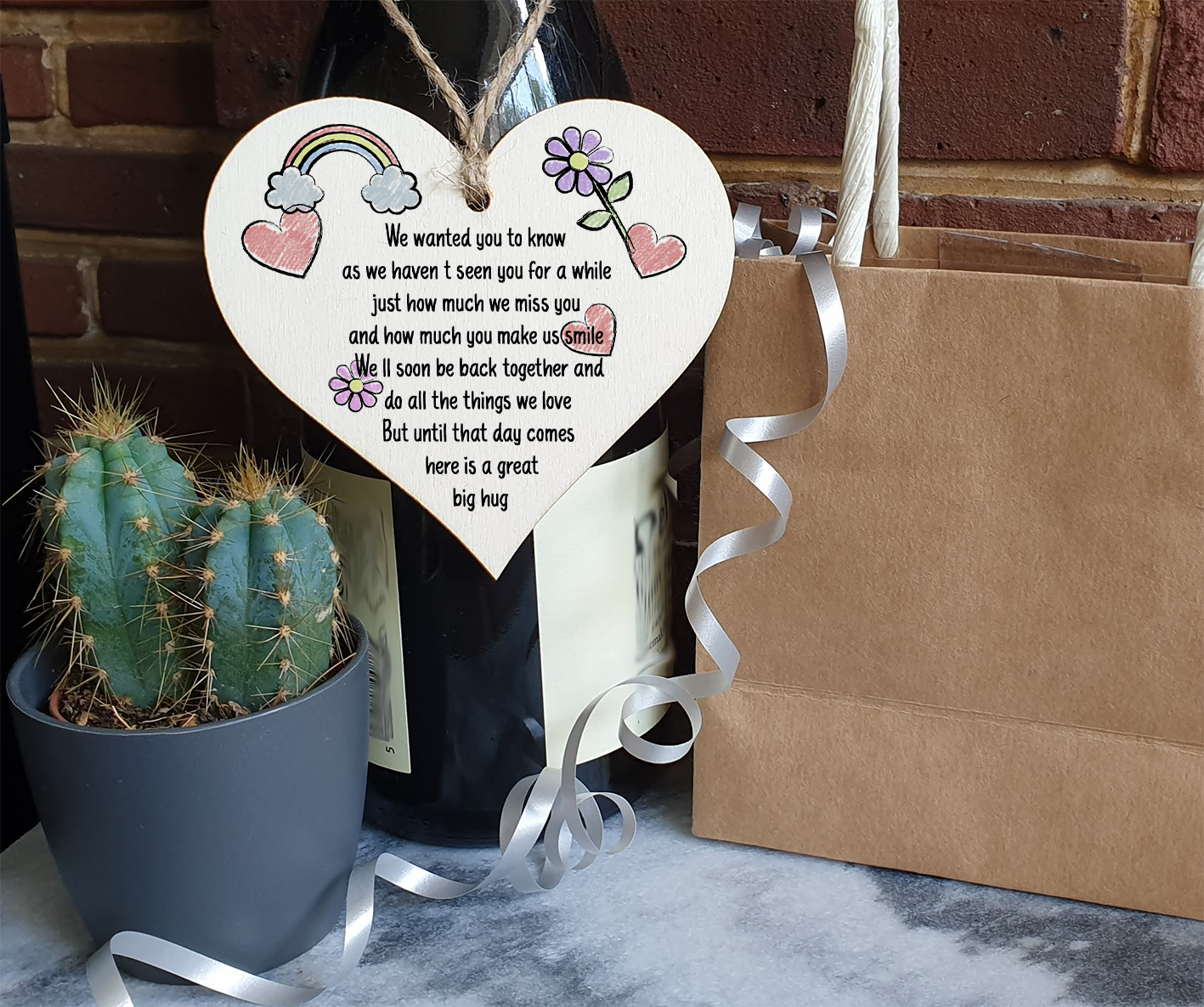 The Plum Penguin Handmade Wooden Hanging Heart Plaque Gift Haven't seen you for a while here is a hug miss you long distance wall hanger cute rainbow family friends grandparents