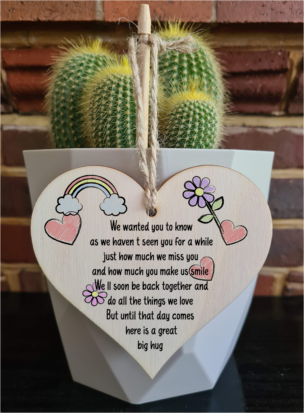 The Plum Penguin Handmade Wooden Hanging Heart Plaque Gift Haven't seen you for a while here is a hug miss you long distance wall hanger cute rainbow family friends grandparents