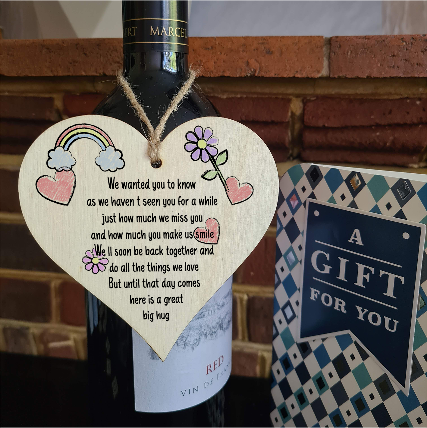 The Plum Penguin Handmade Wooden Hanging Heart Plaque Gift Haven't seen you for a while here is a hug miss you long distance wall hanger cute rainbow family friends grandparents