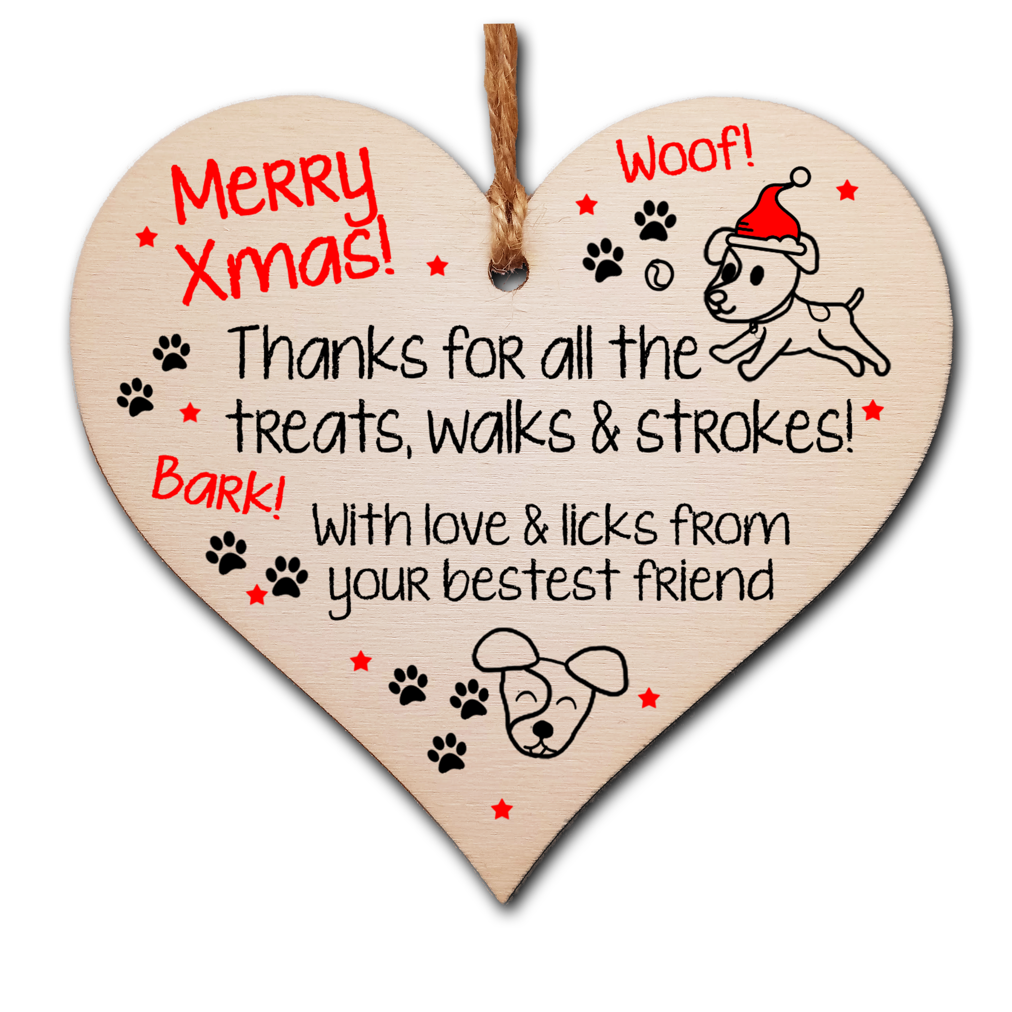 Handmade Wooden Christmas Hanging Heart Plaque Gift Merry Xmas Thanks for all the treats and walks from dog pet present dog mum dad paws cute novelty