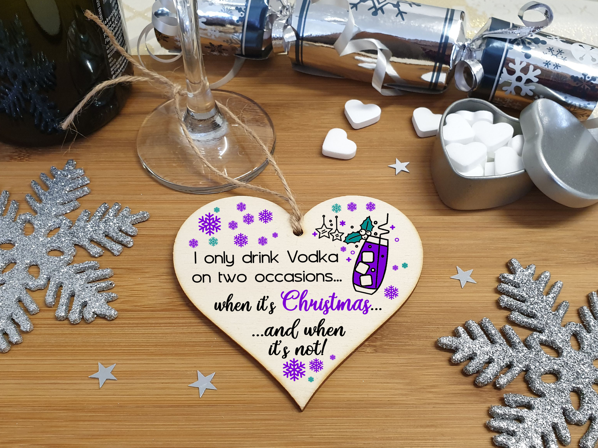 Handmade Wooden Christmas Hanging Heart Plaque Gift I only drink vodka on two occasions funny novelty vodka lovers alcohol joke xmas present